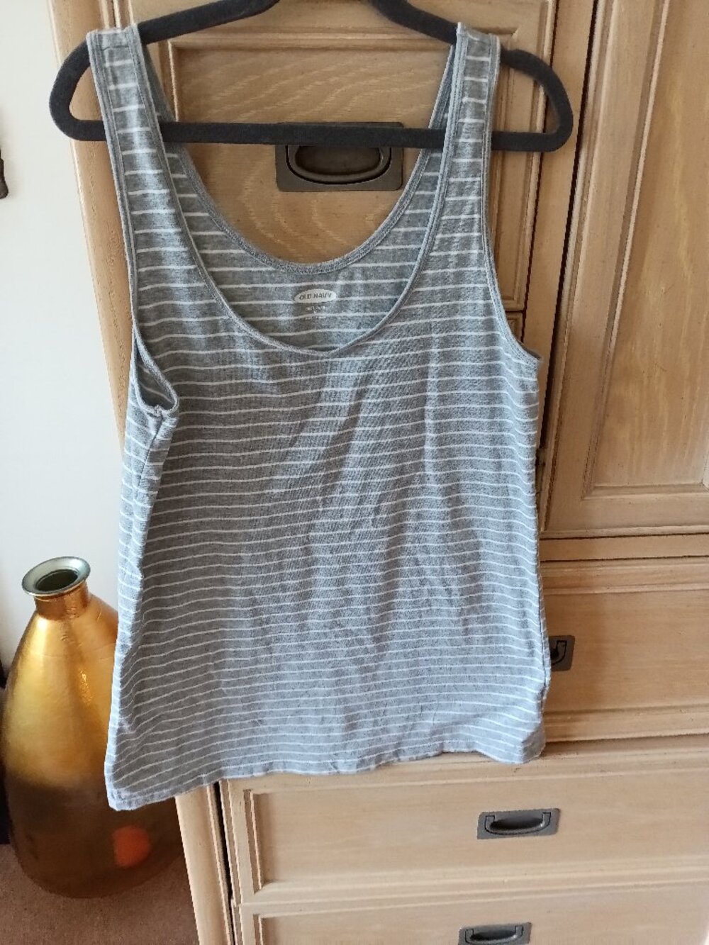 Old Navy First Layer Tank Top Size Medium Gray White Striped EUC